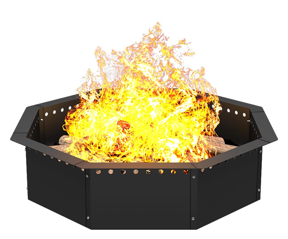 mocomax octagonal fire pit front view showing shape and sturdy construction for visual appeal