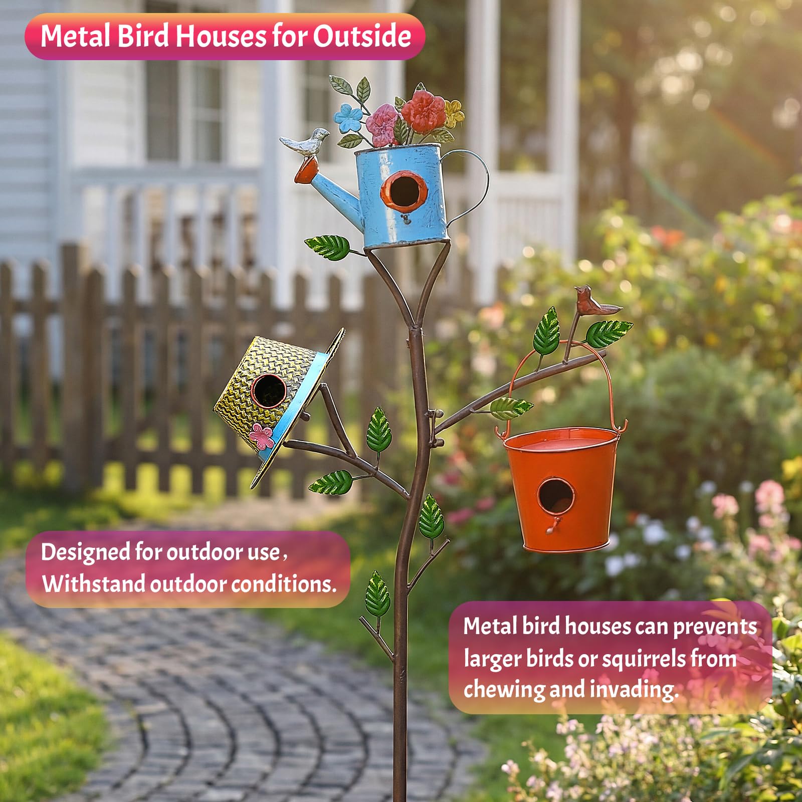 MOCOME three-prong stake inserted in soil providing stable, wind-resistant support