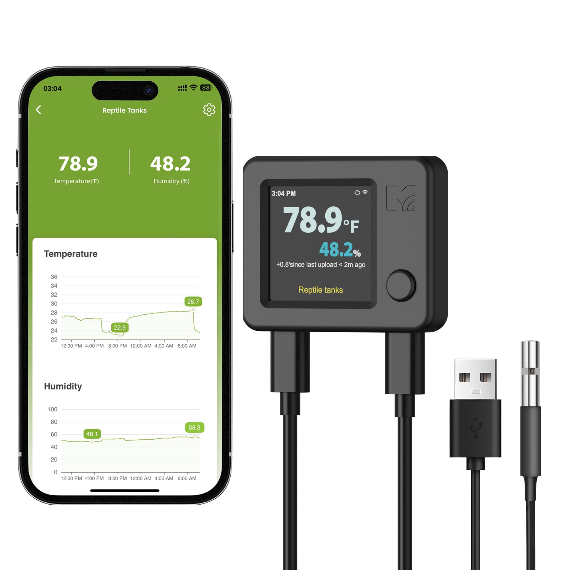 MOCREO front display showing temp and humidity for quick checks