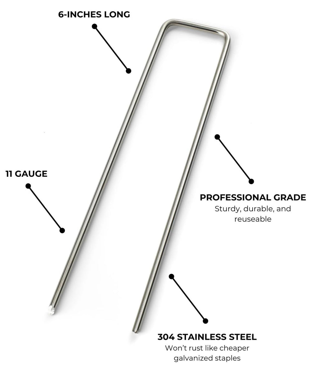 Modern Grower close-up of 304 stainless steel staple showing corrosion-resistant surface