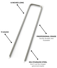 Modern Grower close-up of 304 stainless steel staple showing corrosion-resistant surface