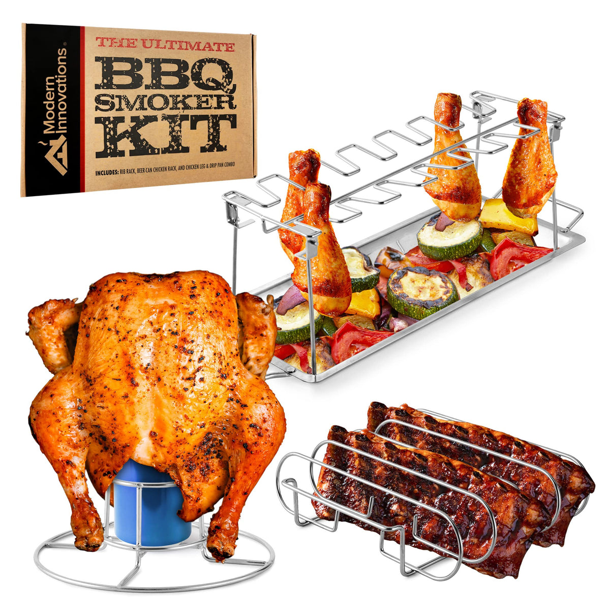 Modern Innovations full grill rack kit displayed, organized and ready to expand smoker capacity