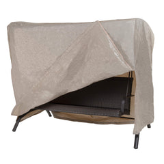 MODERN LEISURE front view of full swing cover showing fit and neutral beige finish protecting swing