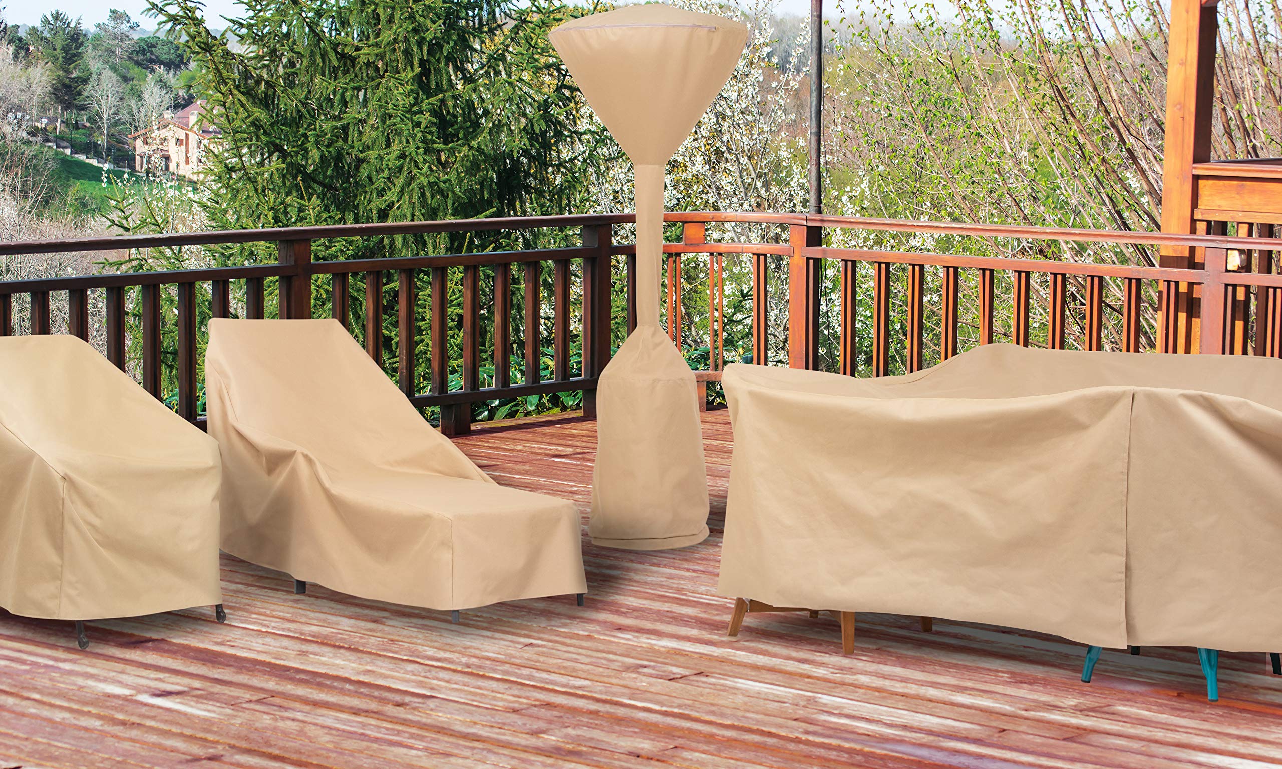 MODERN LEISURE in use on dining set keeping rain and dirt off furniture