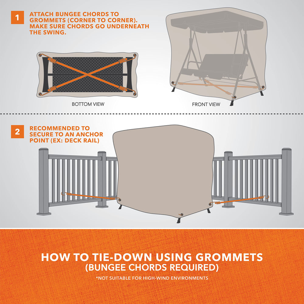 MODERN LEISURE swing covered on porch showing protection from elements and neat appearance