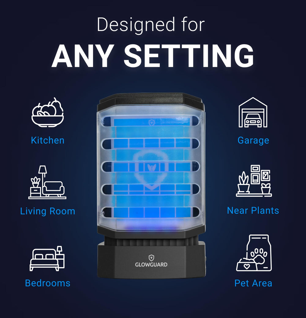 MODERN-X GlowGuard battery and USB charger beside unit, long-lasting portable power benefit