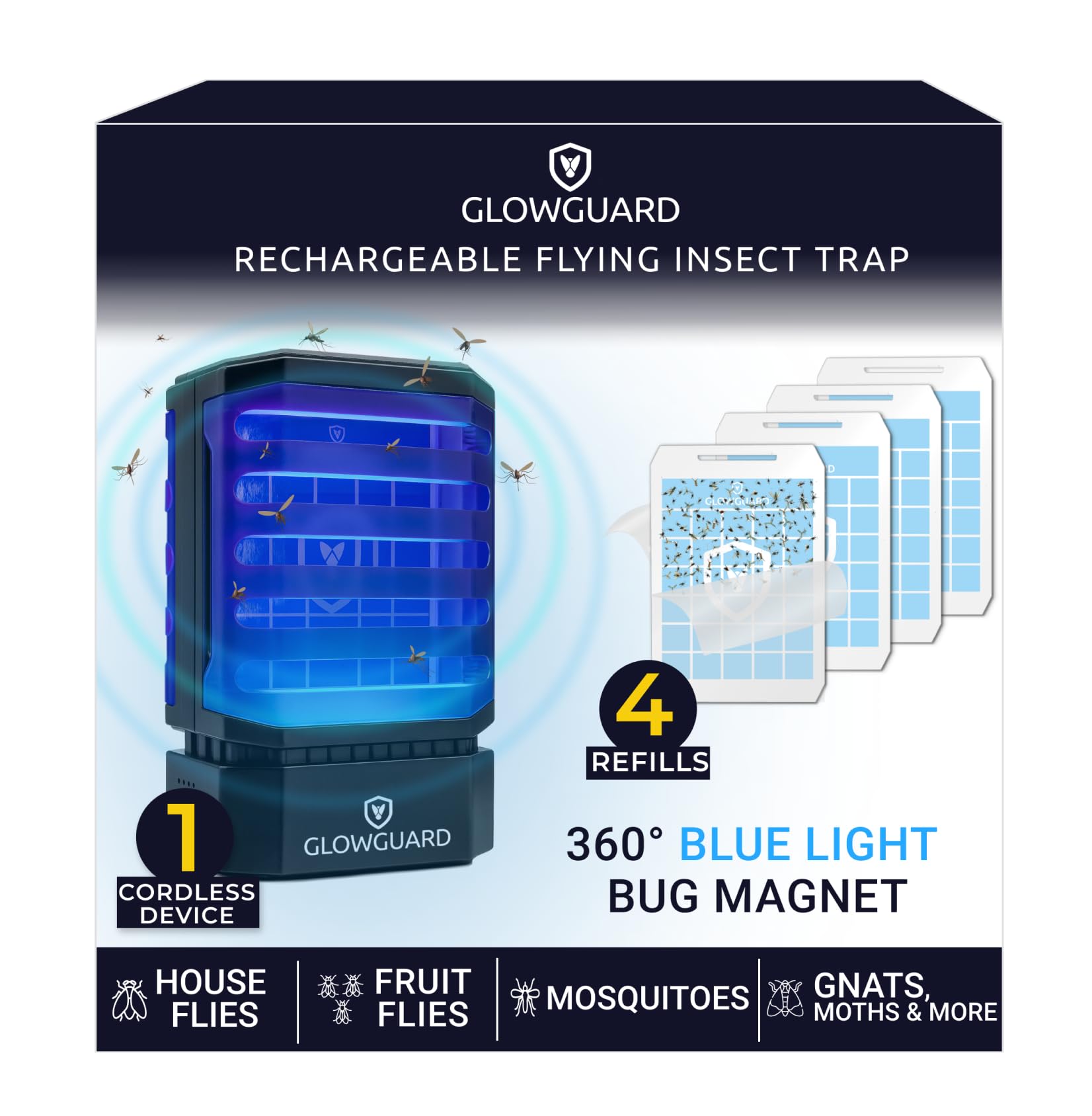 MODERN-X GlowGuard front view showing sleek black housing and controls, easy placement benefit