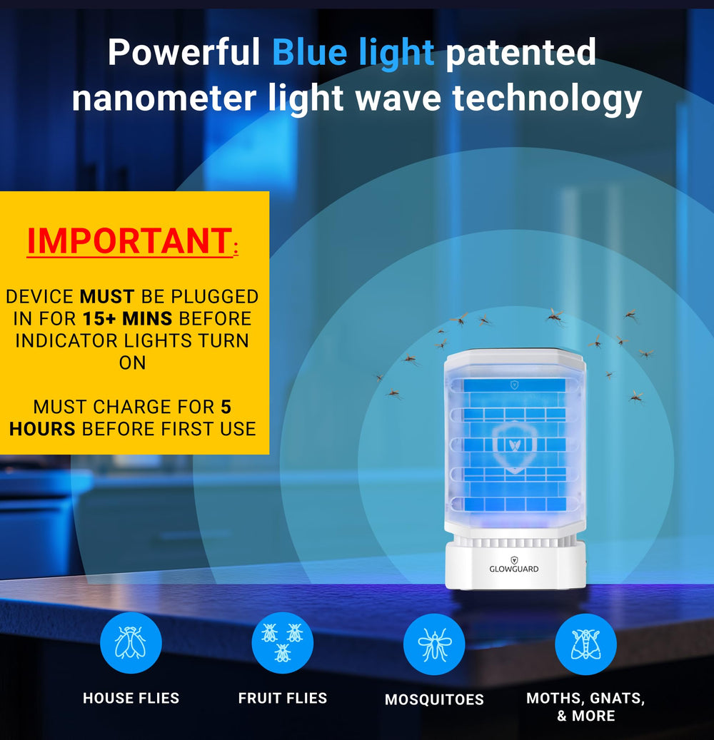 MODERN-X GlowGuard placed on kitchen counter catching fruit flies benefit