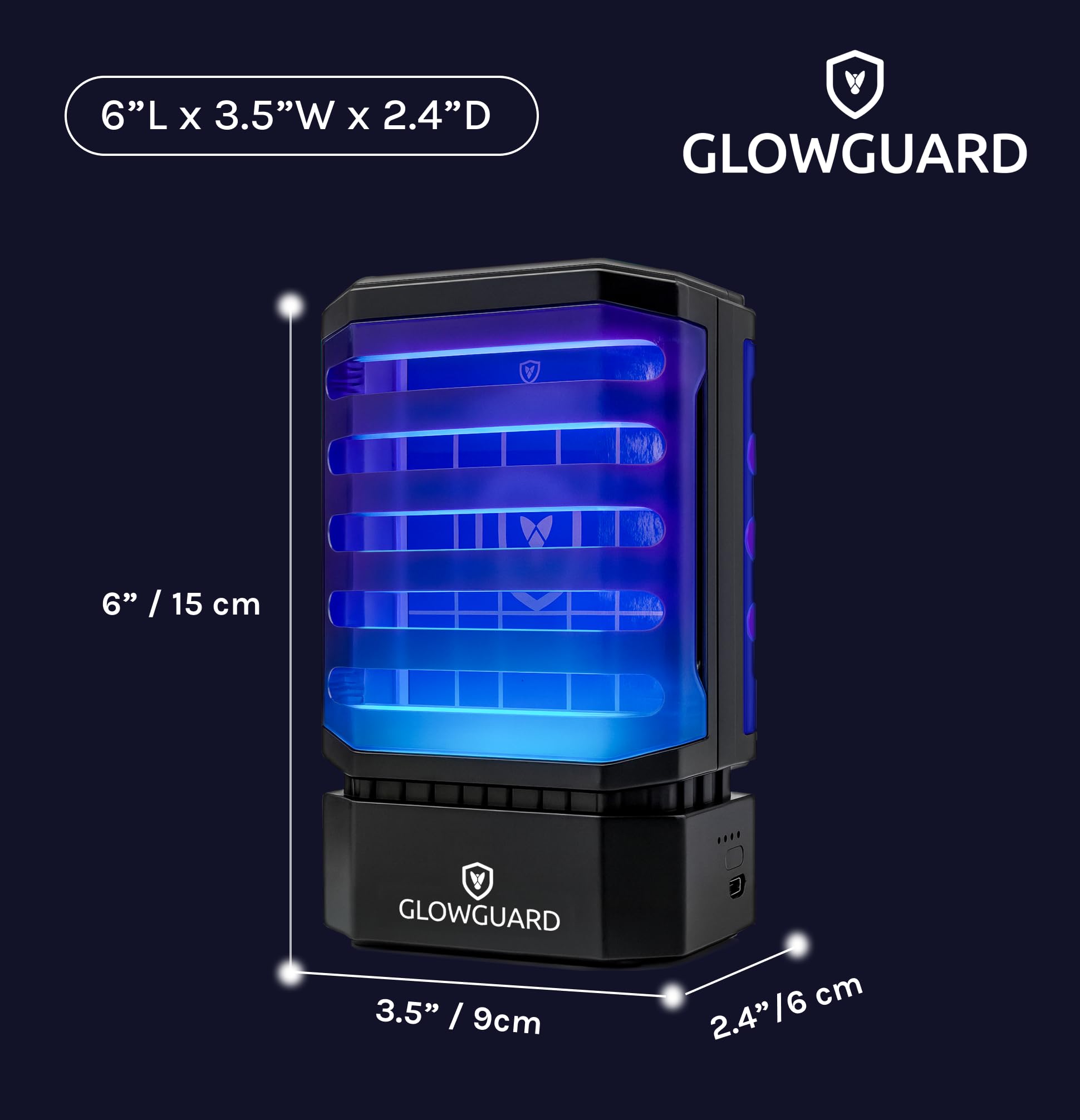 MODERN-X GlowGuard illuminated in night-mode in a dark room, automatic dusk activation benefit