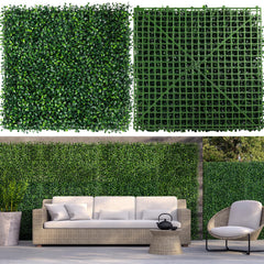 Moeput front view of 12-piece grass wall kit showing neat panels and box, instant decoration benefit