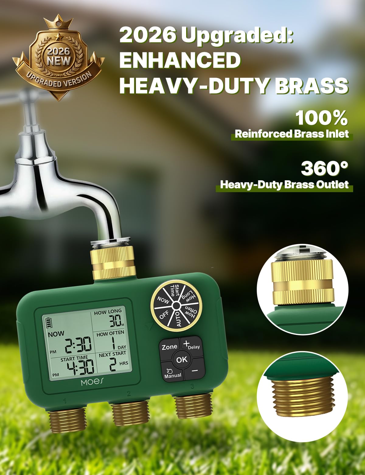 MOES brass fittings close-up highlighting durable 3/4 inch connections