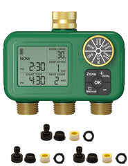 MOES front panel view showing three-zone controls for easy garden scheduling