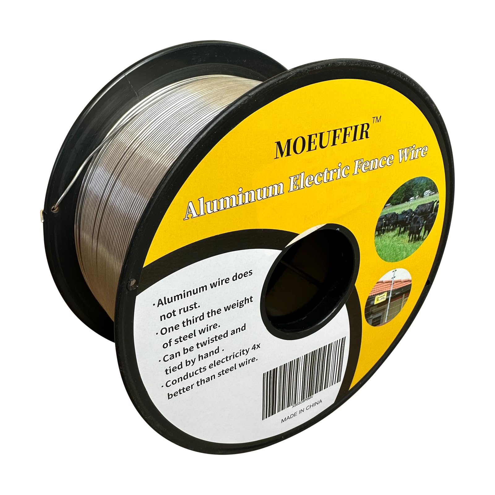 MOEUFFIR spool front view showing 1640 ft aluminum wire, durable and long-lasting