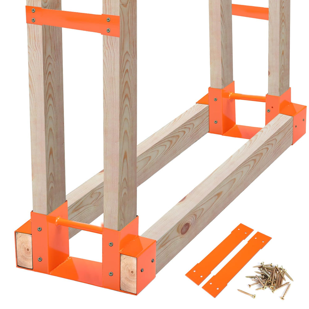 MOFEEZ orange brackets front view showing sturdy base and easy assembly benefits