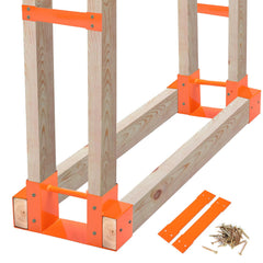 MOFEEZ orange brackets front view showing sturdy base and easy assembly benefits