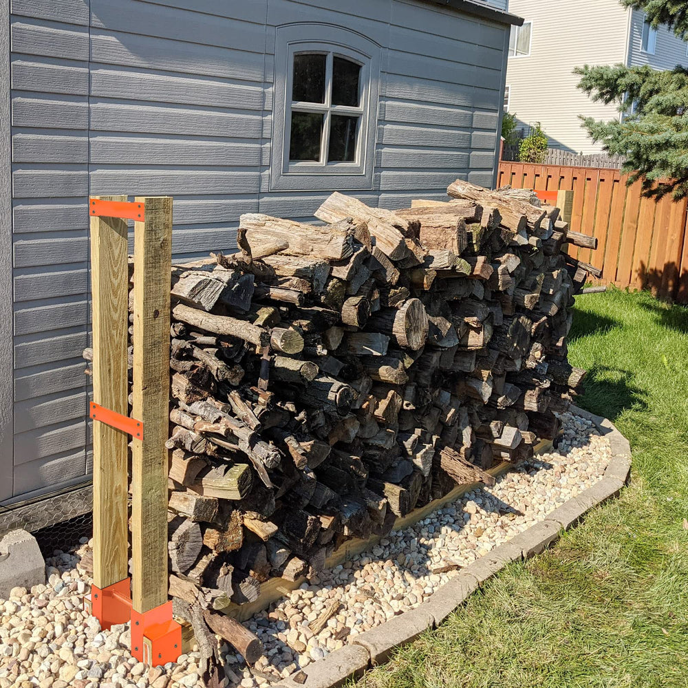 MOFEEZ rack beside firepit conveying organized wood storage convenience