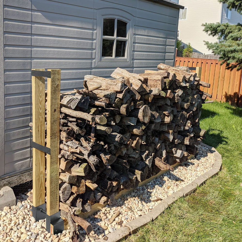 MOFEEZ hearthside rack installed with logs illustrating convenient indoor access benefit