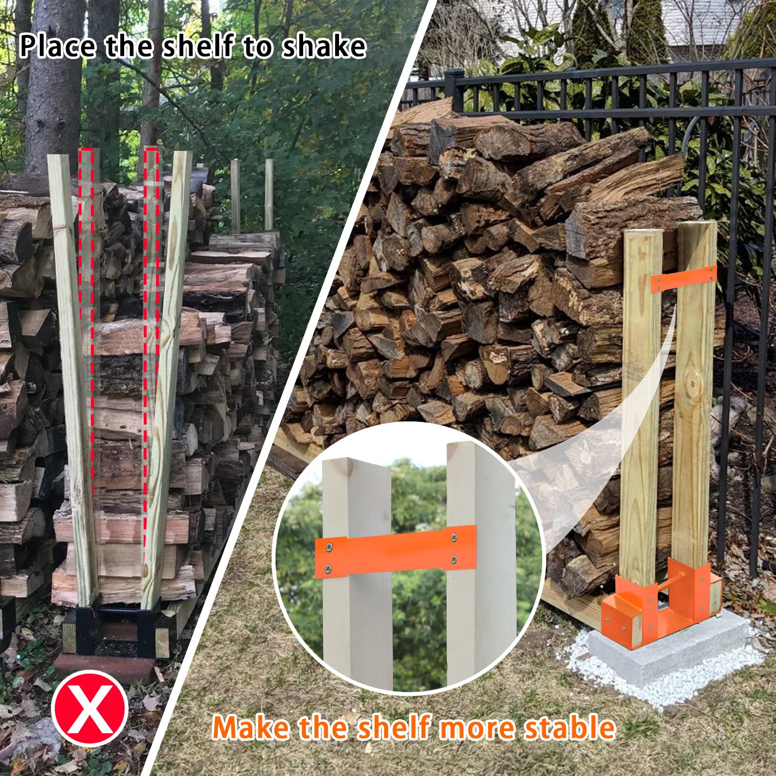 MOFEEZ bracket beside 2x4 lumber illustrating adjustable rack length options