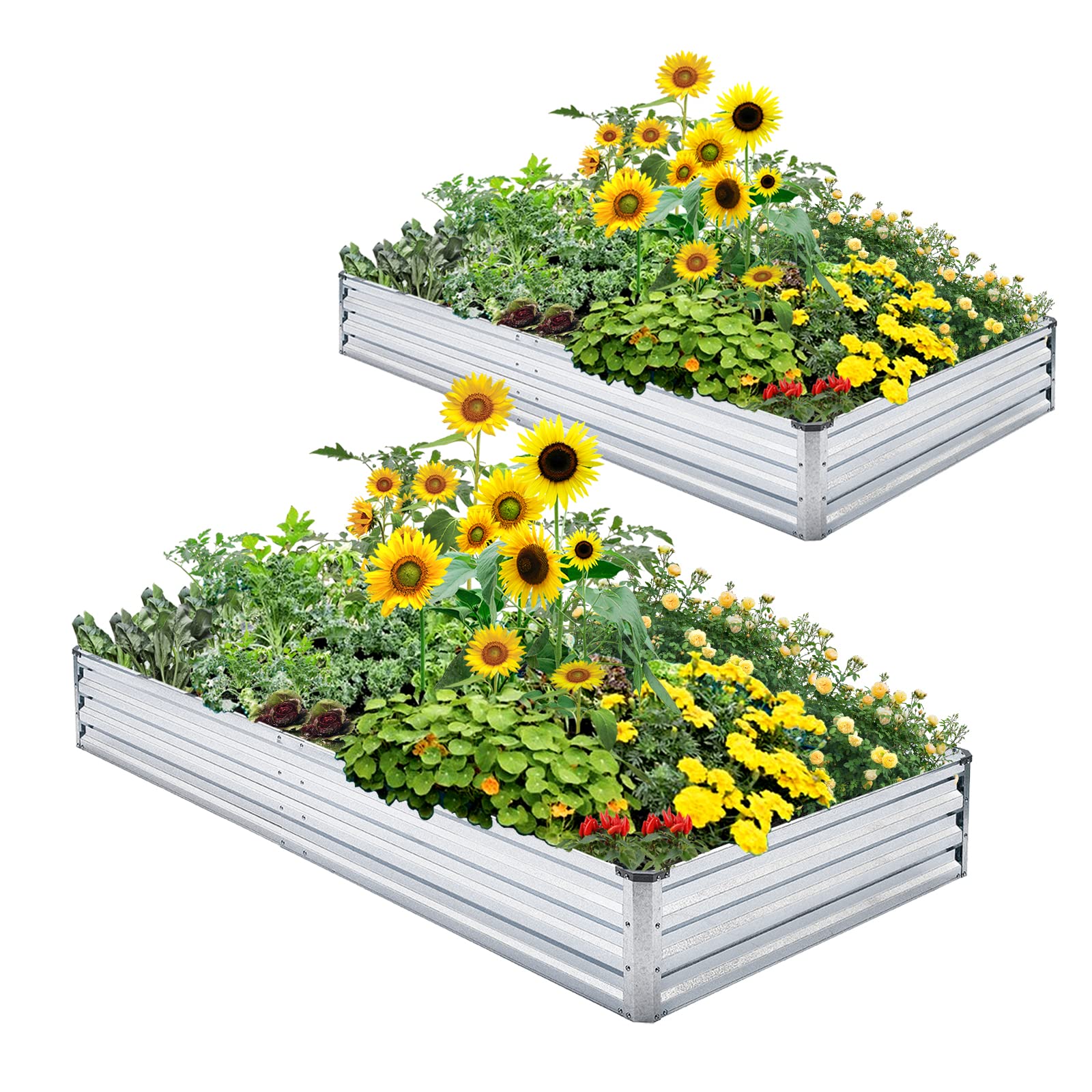 Mofesun front view of assembled galvanized raised bed showing durable planting space