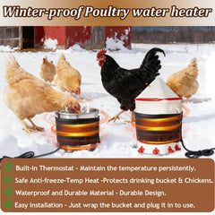 Mofuiry strap in use on coop bucket with melted water for uninterrupted drinking