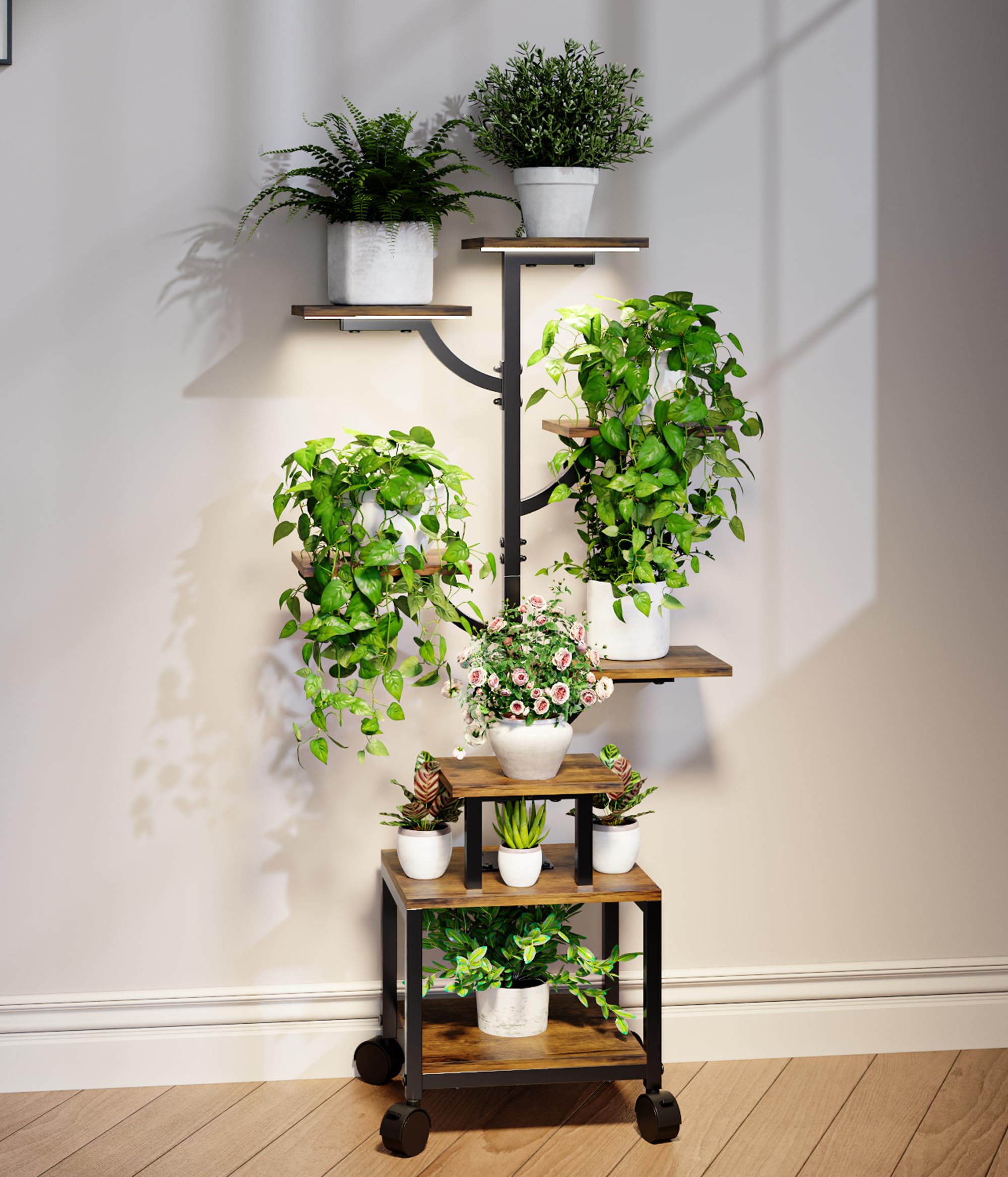 Mogaath front view of 7-tier plant stand showing organized plant display and compact design
