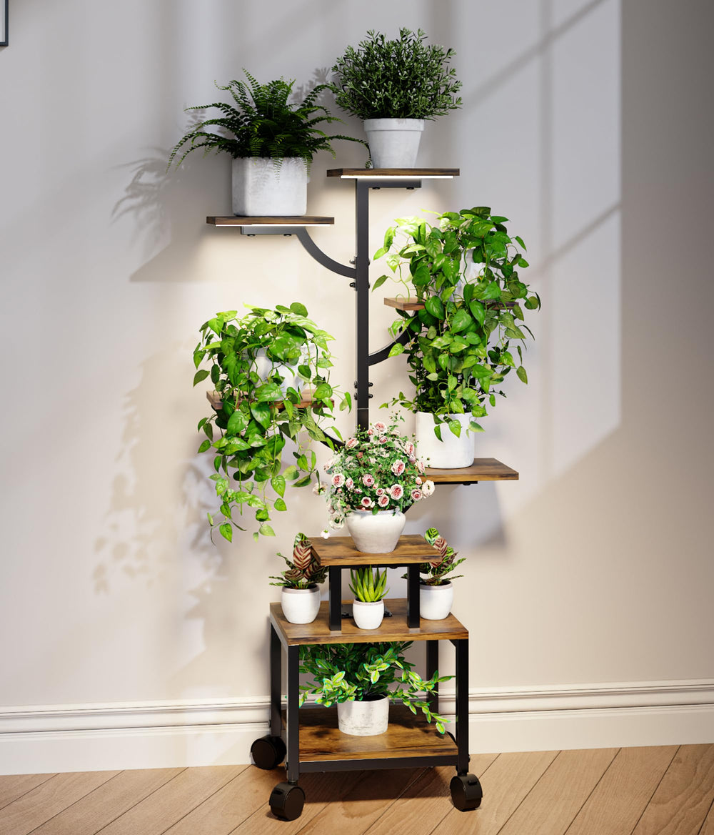 Mogaath front view of 7-tier plant stand showing organized plant display and compact design