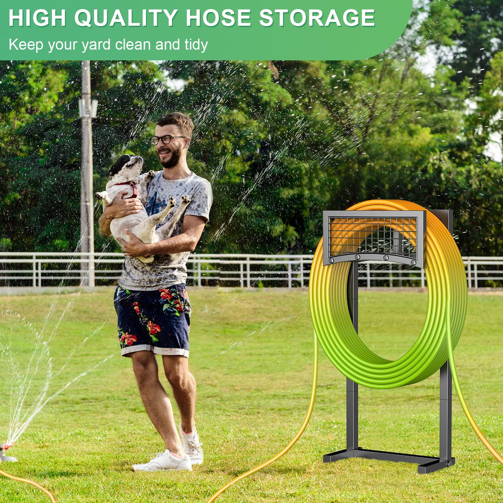 Mogaath in-use in a garden showing tidy hose storage and safer yard benefit