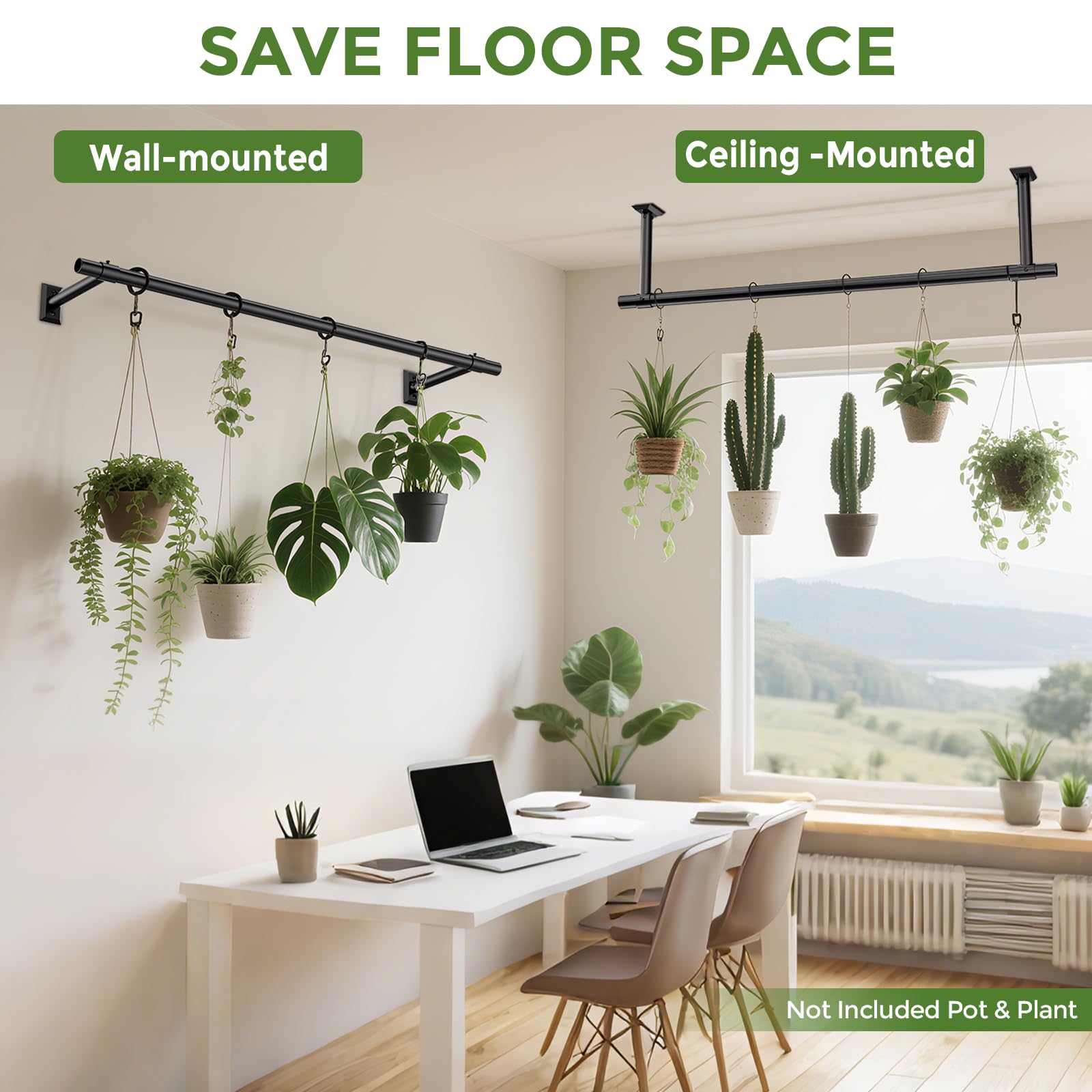 Mogaath kitchen lifestyle scene with hanging plants adding green decor benefit