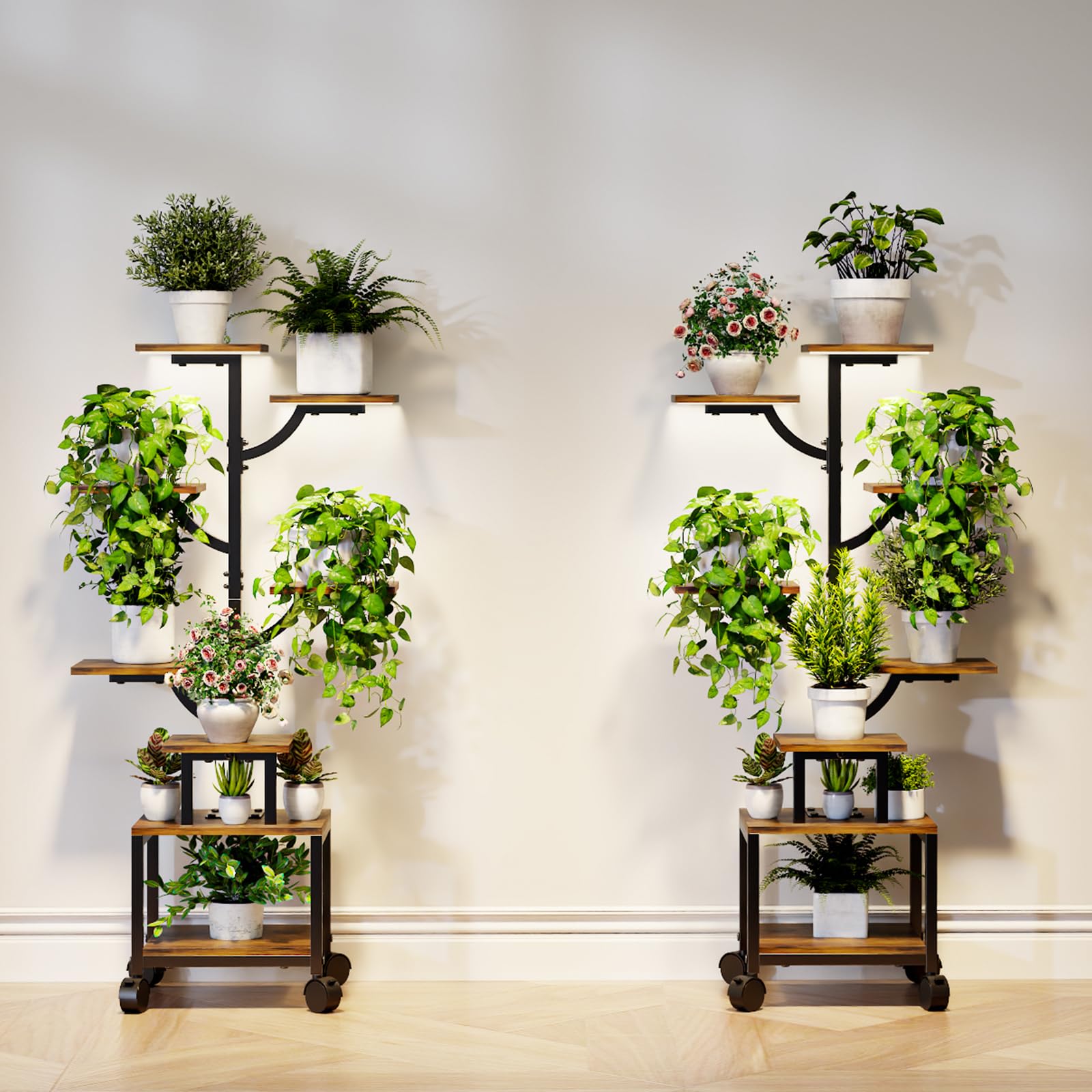 Mogaath plant stand styled in living room offering decorative greenery and space saving