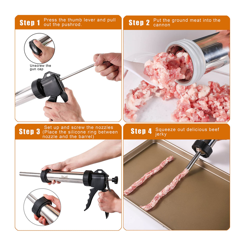 MogaMax meat pusher detail demonstrating secure loading and efficient extrusion