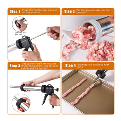 MogaMax meat pusher detail demonstrating secure loading and efficient extrusion