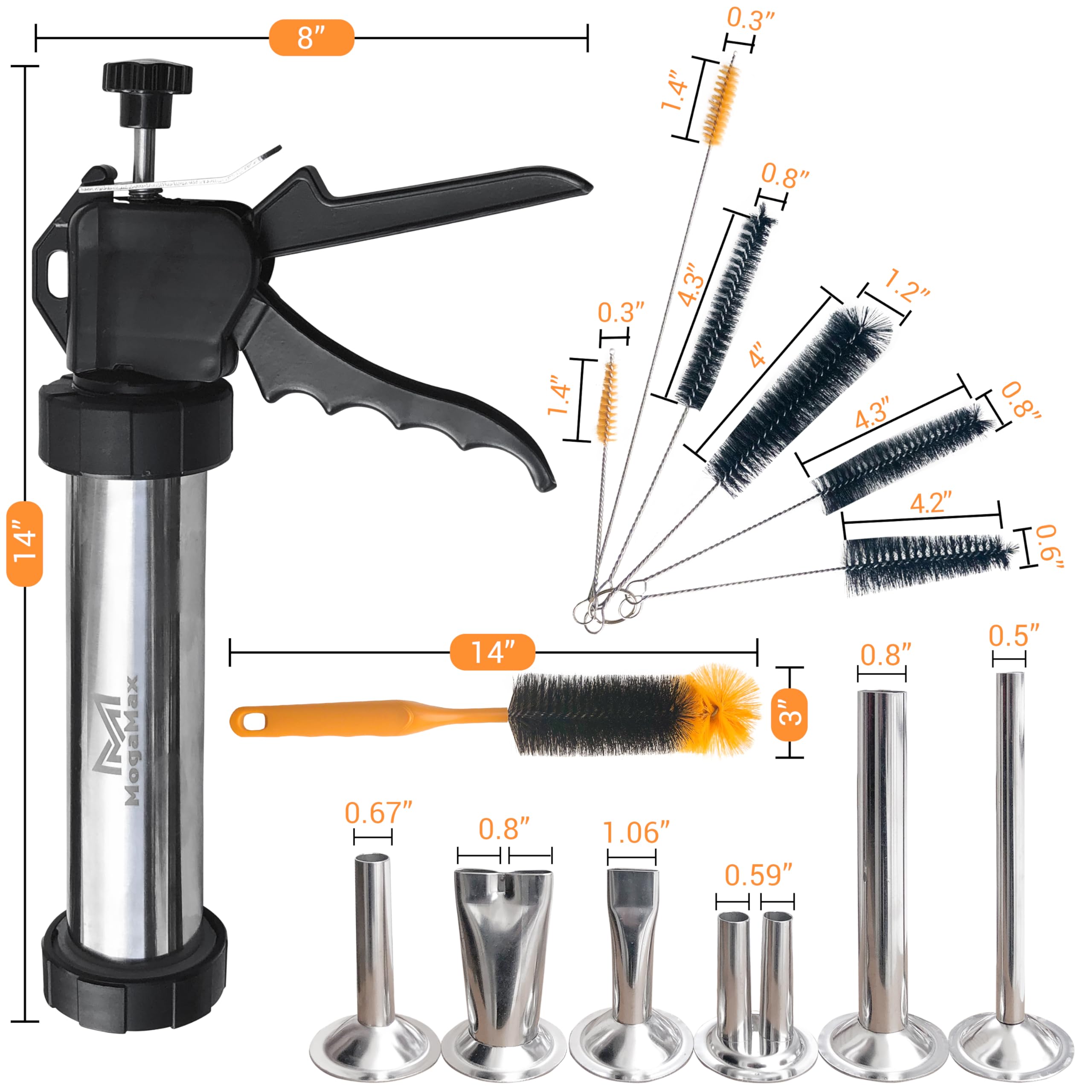 MogaMax six stainless-steel nozzles array showing shape options for varied jerky