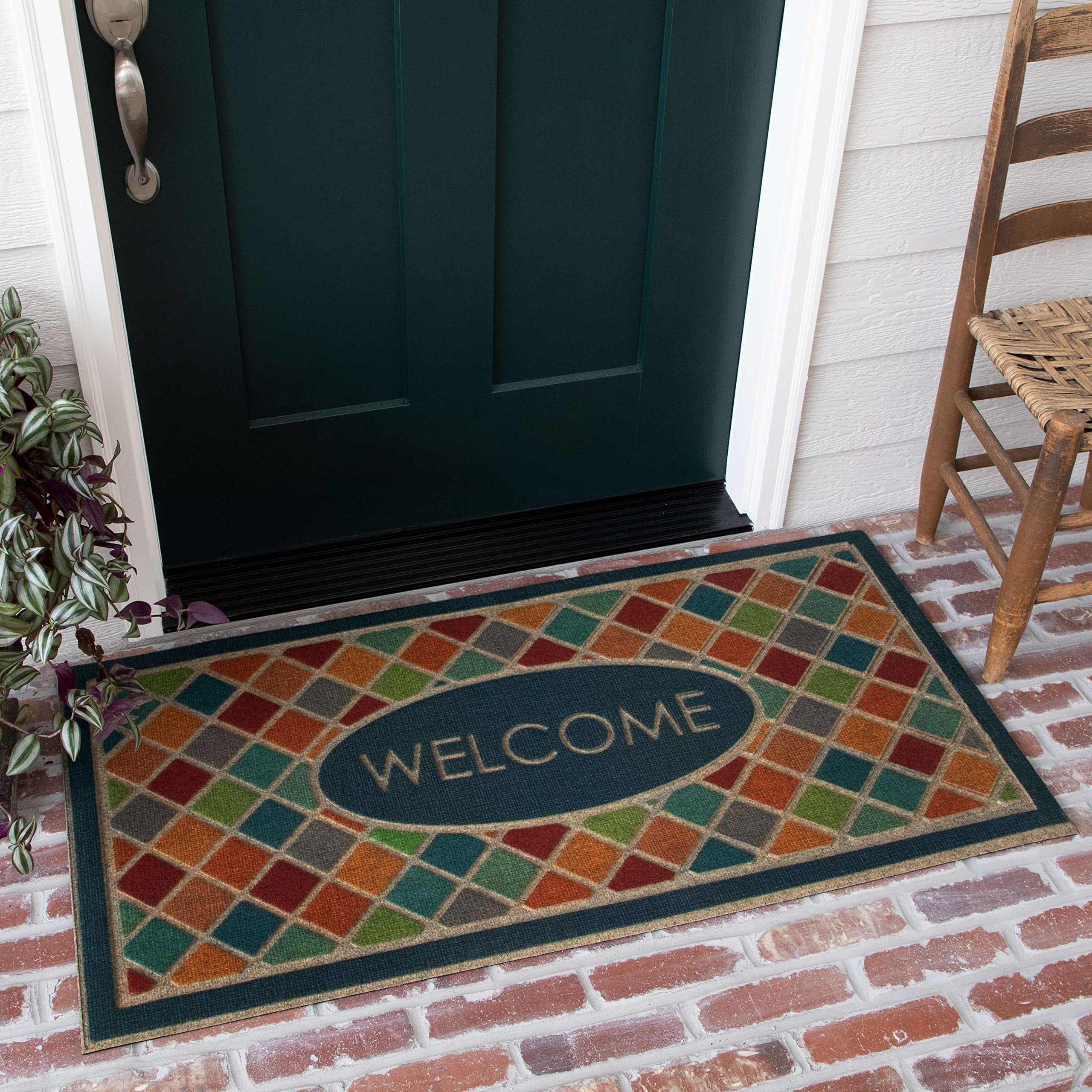 Mohawk Home front view doormat showing chestnut crosshatch and curb appeal