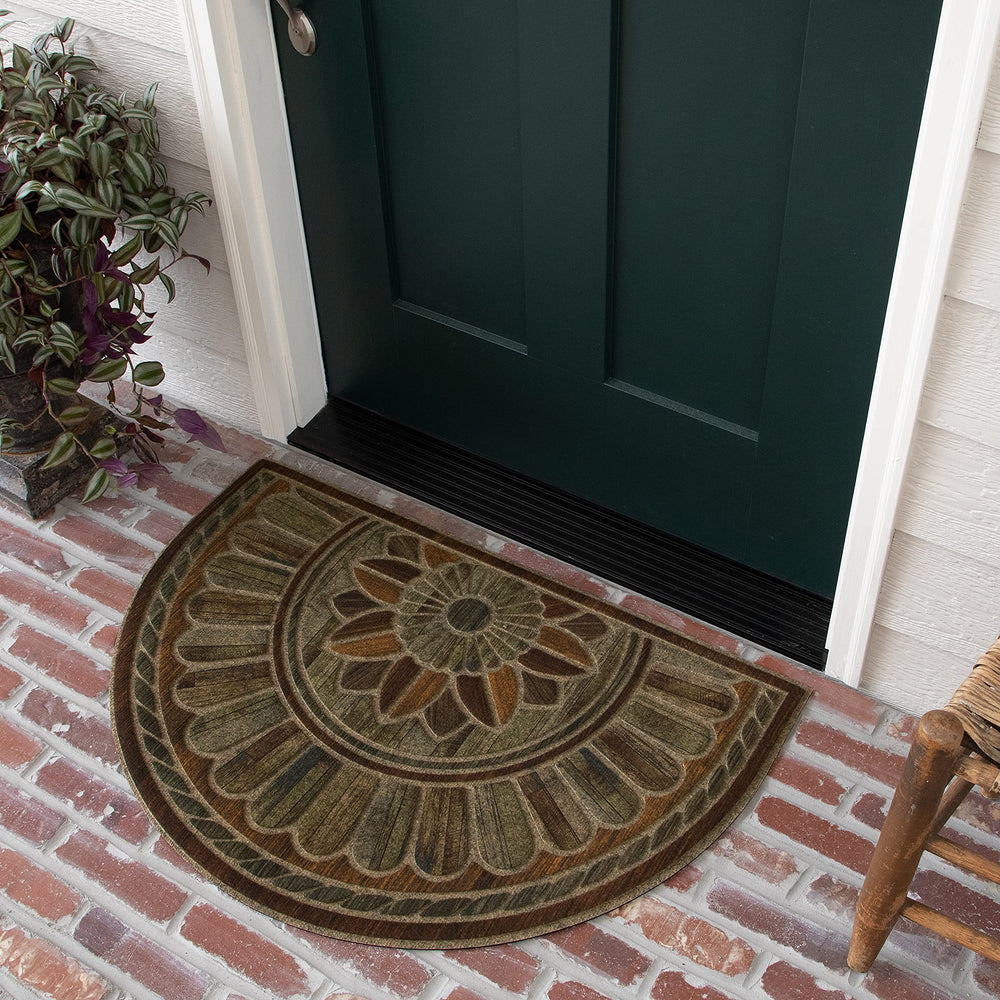 Mohawk Home front view of chestnut Boardwalk Path mat showing inviting entry benefit