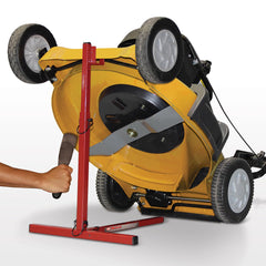 MoJack front view lifting a mower providing safe deck access