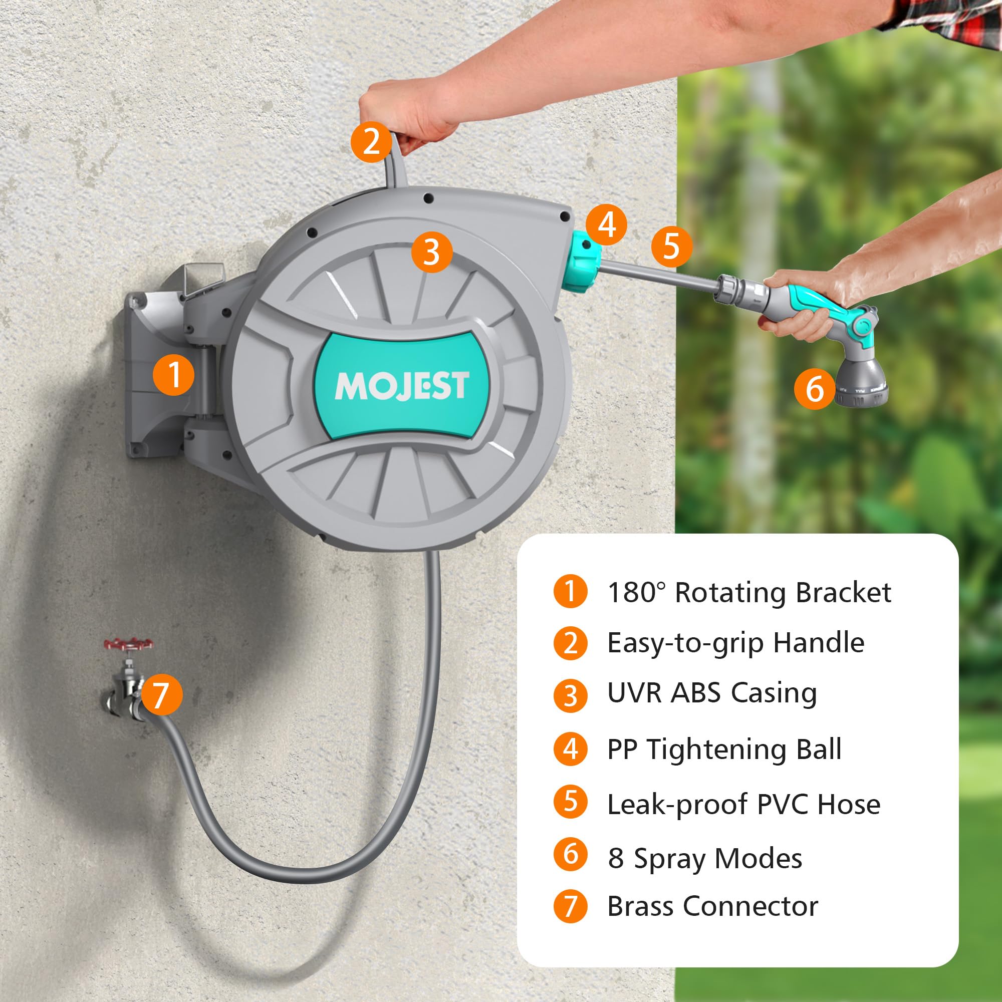Mojest 180° swivel bracket mounted enabling broad watering range