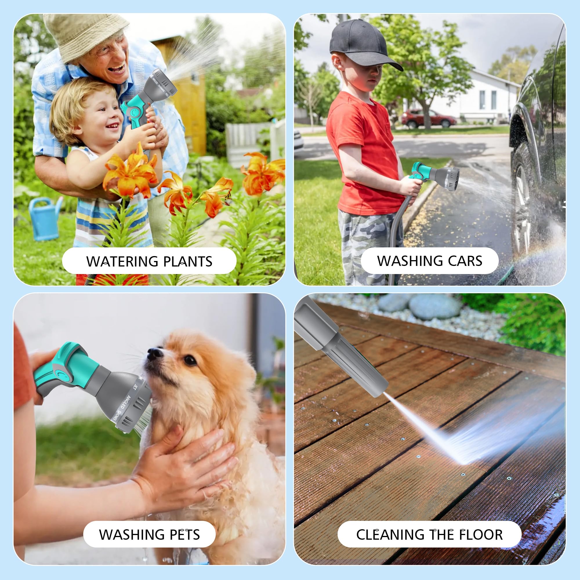 Mojest lifestyle patio watering scene illustrating tidy, no-kink performance