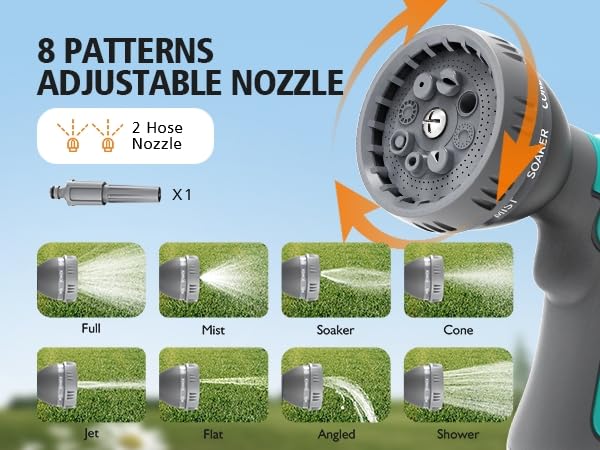 Mojest two nozzles with eight spray patterns display offering versatile watering