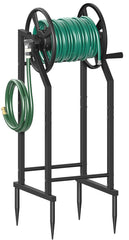Mokeyder front view showing freestanding reel and tidy hose storage benefit