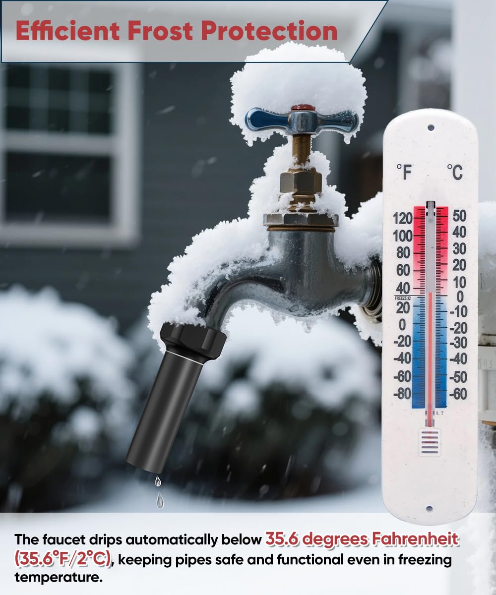 Mokeyder installed on a yard spigot providing frost protection benefit