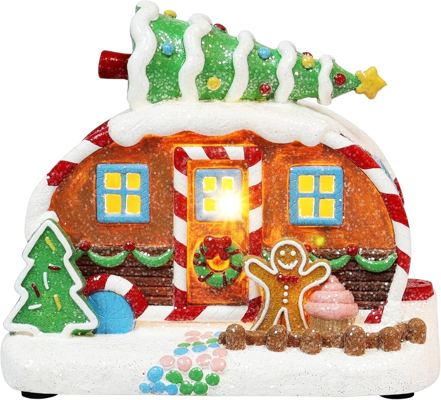 MOMENTS IN TIME gingerbread church front view showing festive detail and charm