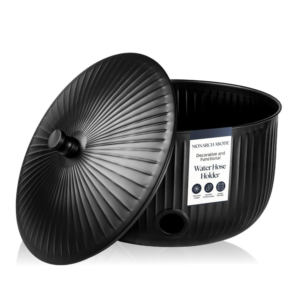 Monarch Abode front view matte black pot enhances patio organization