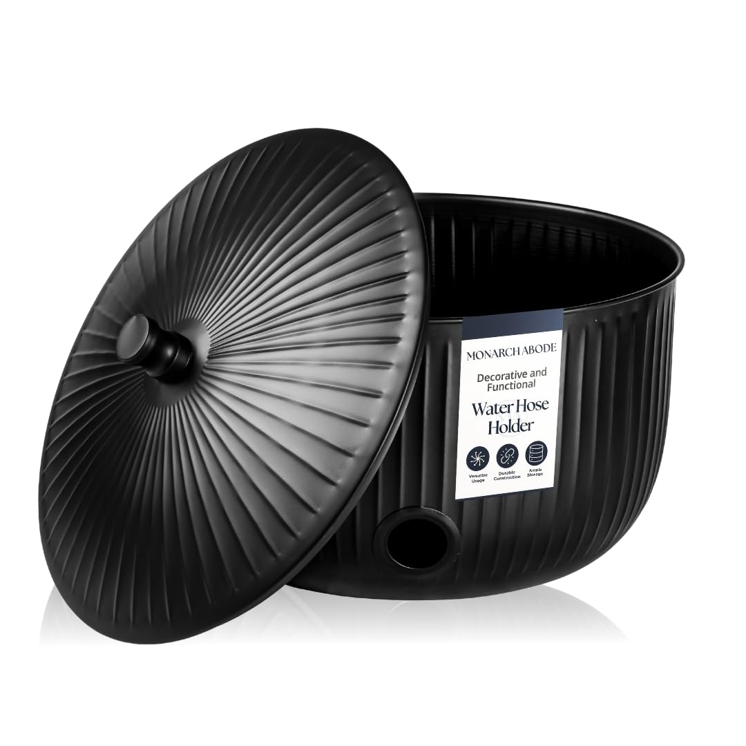 Monarch Abode front view matte black pot enhances patio organization