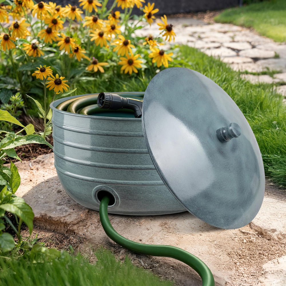 Monarch Abode on patio with hose in use showing stylish organization