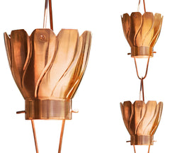 Monarch Rain Chains Akira front view showing clean copper finish and large cups for curb appeal
