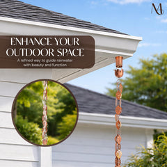 Monarch Rain Chains close-up of cascading copper leaves highlighting durable detail