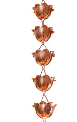Monarch Rain Chains close-up of lotus cup detail showing durable copper texture and weather resistance