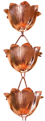 Monarch Rain Chains front view showing pure copper lotus cups and elegant profile enhancing curb appeal