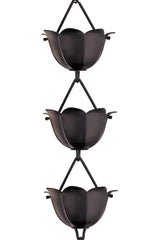 Monarch Rain Chains front view hung from gutter showing elegant matte black finish and curb appeal