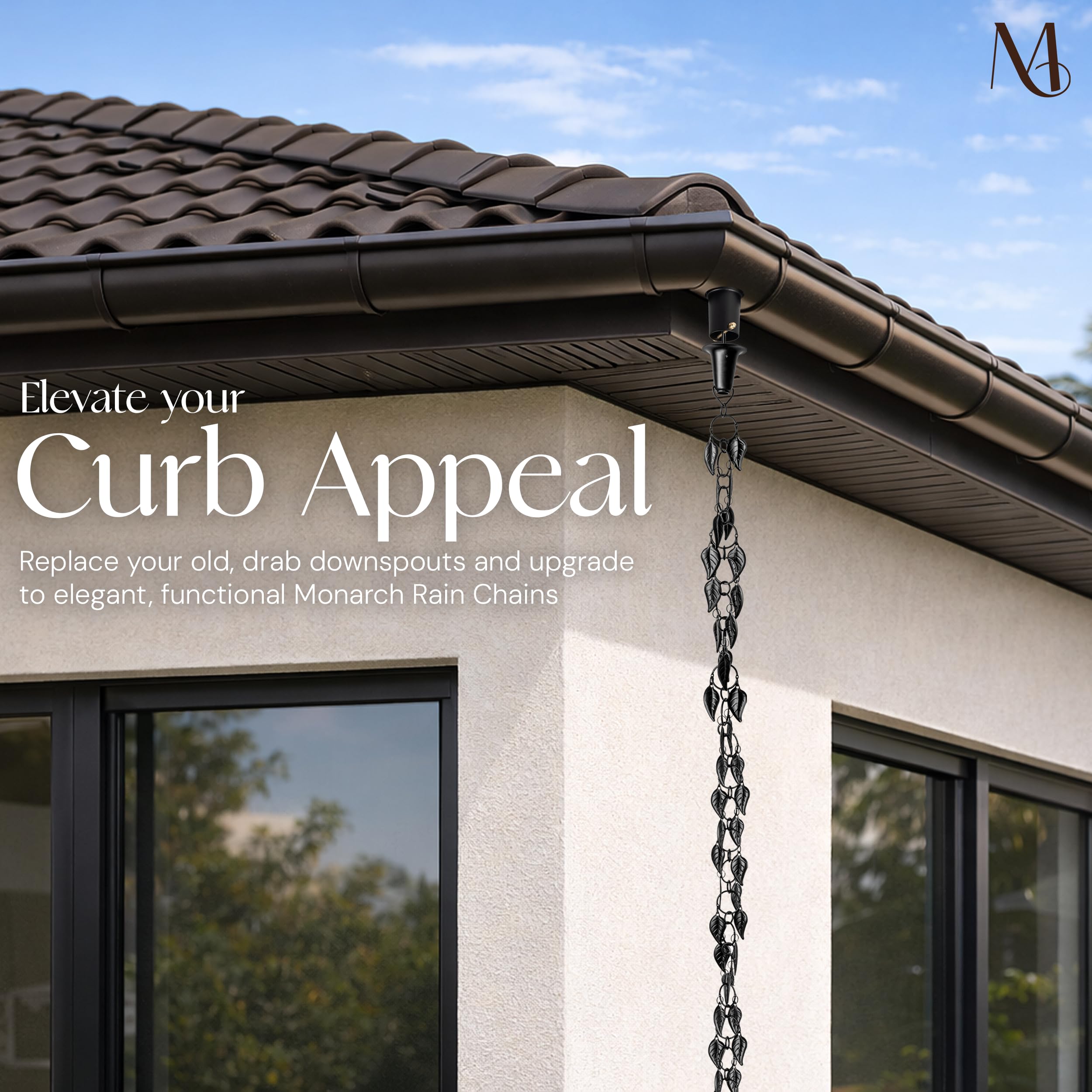 Monarch Rain Chains matte black finish texture emphasizing weather-resistant coating